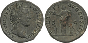 Roman Coins
Empire
Sestercio. 159 d.C. ANTONINO PIO. Anv.: ANTONINVS AVG. PIVS P. P. TR. P. XXIII. Busto laureado a derecha. Rev.: PIETATI AVG. COS....