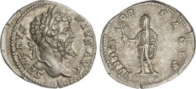 Roman Coins
Empire
Denario. 202-210 d.C. SEPTIMIO SEVERO. Anv.: SEVERVS PIVS AVG. Cabeza laureada a derecha. Rev.: FVNDATOR PACIS. Emperador en pie ...