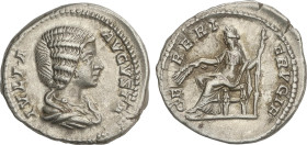 Roman Coins
Empire
Denario. 196-211 d.C. JULIA DOMNA. Anv.: IVLIA AVGVSTA. Busto drapeado a derecha. Rev.: CERERI FRVGIF. Ceres sentada a izquierda ...