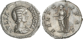 Roman Coins
Empire
Denario. 196-211 d.C. JULIA DOMNA. Anv.: IVLIA AVGVSTA. Busto drapeado a derecha. Rev.: FELICITAS. Felicidad en pie con caduceo y...