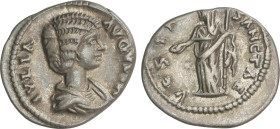 Roman Coins
Empire
Denario. 196-211 d.C. JULIA DOMNA. Anv.: IVLIA AVGVSTA. Busto a derecha. Rev.: VESTAE SANCTAE. Vesta a izquierda portando pátera ...