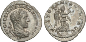 Roman Coins
Empire
Denario. 218-222 d.C. HELIOGÁBALO. Anv.: IMP CAES M AVR ANTONINVS AVG. Busto laureado a derecha. Rev.: VICTOR ANTONINI AVG. Victo...