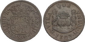 Spanish Monarchy
Charles III
2 Reales. 1763. MÉXICO. M. 6,57 grs. Columnario. Pátina oscura. AC-647. MBC+.