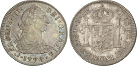 Spanish Monarchy
Charles III
2 Reales. 1774. MÉXICO. F.M. 6,71 grs. Preciosa pátina irisada con brillo original subyacente. MUY RARA ASI. AC-660. SC...