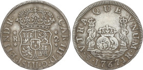 Spanish Monarchy
Charles III
2 Reales. 1767. POTOSÍ. J.R. 6,65 grs. Columnario. Pátina. MUY ESCASA. AC-706. MBC+.