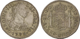 Spanish Monarchy
Charles III
2 Reales. 1774. POTOSÍ. J.R. 6,75 grs. Pátina. AC-714. EBC-.