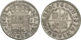 Spanish Monarchy
Charles III
2 Reales. 1760. SEVILLA. J.V. 5,97 grs. Ensayadores en vertical. (Barnizada). AC-772. EBC.