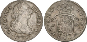 Spanish Monarchy
Charles III
2 Reales. 1776. SEVILLA. C.F. 5,76 grs. (Leves rayitas). Pátina. AC-784. EBC-.