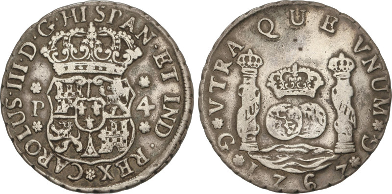 Spanish Monarchy
Charles III
4 Reales. 1767. GUATEMALA. P. 13,36 grs. Columnar...