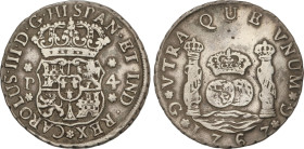 Spanish Monarchy
Charles III
4 Reales. 1767. GUATEMALA. P. 13,36 grs. Columnario. RARA ASI. AC-798. MBC+.