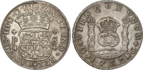 Spanish Monarchy
Charles III
8 Reales. 1762. GUATEMALA. P. 26,72 grs. Columnario. Restos de brillo original. (Descolgada). MUY ESCASA. AC-994. EBC-.