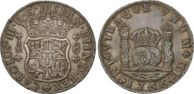 Spanish Monarchy
Charles III
8 Reales. 1766. LIMA. J.M. 27 grs. Columnario. Bonita pátina. AC-1026. EBC-.