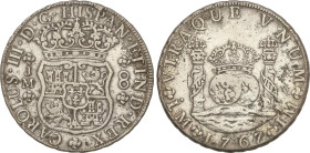 Spanish Monarchy
Charles III
8 Reales. 1767. LIMA. J.M. 26,64 grs. Columnario. (Leves oxidaciones limpiadas). AC-1027. MBC.