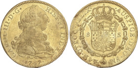 Spanish Monarchy
Charles III
8 Escudos. 1787. MÉXICO. F.M. 26,97 grs. Ceca y ensayadores invertidos. (Rayitas). Restos de brillo original. AC-2022, ...