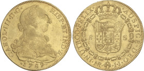 Spanish Monarchy
Charles III
8 Escudos. 1789. NUEVO REINO. J.J. 26,92 grs. Acuñación algo floja en anverso. AC-2125, XC-897. MBC+.