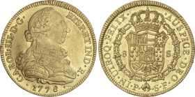 Spanish Monarchy
Charles III
8 Escudos. 1778. POPAYÁN. S.F. 26,96 grs. Con punto entre ensayadores. (Pequeño grafiti en X en campo del anverso y lev...