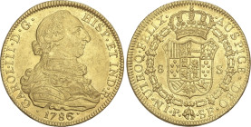 Spanish Monarchy
Charles III
8 Escudos. 1786. POPAYÁN. S.F. 26,91 grs. Brillo original. BONITA PIEZA. AC-2055, XC-822. EBC.