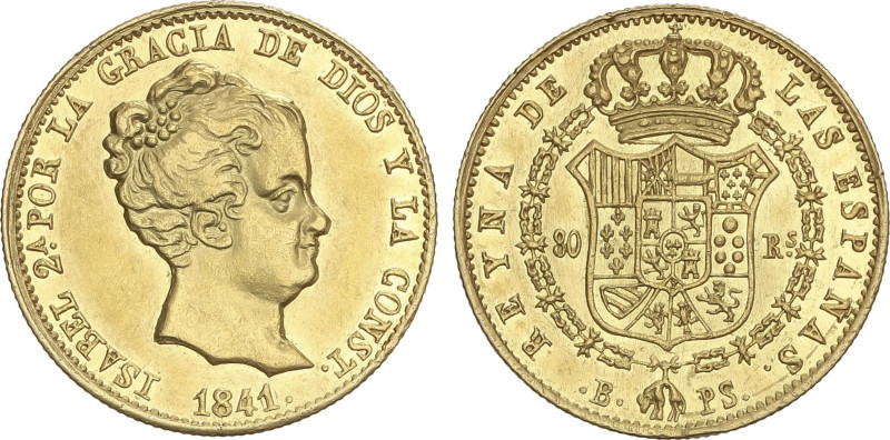 Spanish Monarchy
Elisabeth II
80 Reales. 1841. BARCELONA. P.S. 6,74 grs. (Leve...