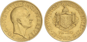 World Coins
Albania
20 Franga Ari. 1937-R. ZOG I. ROMA. 6,45 grs. AU. 25 Aniversario de la Independencia. Tirada: 2.500 piezas. (Ínfimas marquitas)....