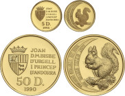 World Coins
Andorra
Lote 2 monedas 5 y 50 Diners. 1990 y 1994. 1,56 y 15,57 grs. AU. Fauna Salvaje: Ardilla. Fr-8, 23, KM-64, 111. PROOF.