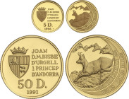 World Coins
Andorra
Lote 2 monedas 5 y 50 Diners. 1991 y 1996. 1,56 y 15,63 grs. AU. Fauna Salvaje: Ciervo. Fr-10, 27, KM-68, 117. PROOF.