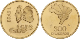 World Coins
Brazil
300 Cruzeiros. 1972. 16,66 grs. AU. 150 Aniversario. Pedro I y General Emilio Garrastazu. (Leves marquitas). Fr-126, KM-584. SC-.