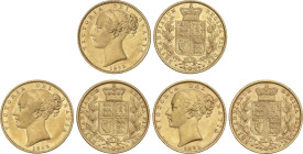 World Coins
Great Britain
Lote 3 monedas Sovereign. 1852, 1861 y 1863. VICTORIA. Peso total de 23,85 grs. AU. (Leves golpecitos). Restos de brillo o...