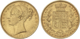 World Coins
Great Britain
Sovereign. 1866. VICTORIA. 7,96 grs. AU. 33 debajo del escudo. Fr-387i, KM-736, 2. MBC+.