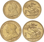 World Coins
Great Britain
Lote 2 monedas 1/2 y 1 Sovereign. 1894 y 1896. VICTORIA. 3,96 y 7,95 grs. AU. Fr-396, 397, KM-784, 785. MBC y MBC+.