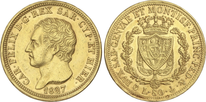 World Coins
Italian States
80 Lire. 1827. CARLO FELICE. SARDINIA. GENOVA. P. 2...