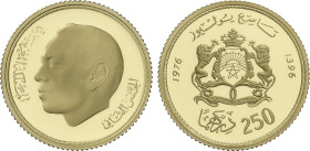 World Coins
Morocco
250 Dirhams. 1396 a.H. - 1976 d.C. HASSAN II. 6,44 grs. AU. Aniversario del rey Hassán. RARA. Fr-6, KM-66. Tirada: 450 piezas. P...