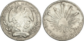 World Coins
Mexico
4 Reales. 1863-Ce. REAL DE CATORCE. M.L. 13,2 grs. AR. (Rayitas). RARA. KM-375. MBC.