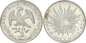 World Coins
Mexico
8 Reales. 1893-Mo. CIUDAD DE MÉXICO. A.M. 27,03 grs. AR. Pleno brillo original. KM-377.10. EBC-.