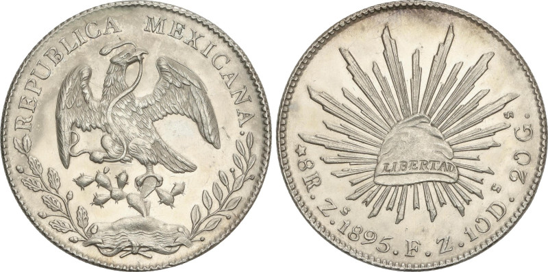 World Coins
Mexico
8 Reales. 1895-Zs. ZACATECAS. F.Z. 26,97 grs. AR. Brillo or...