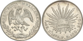 World Coins
Mexico
8 Reales. 1895-Zs. ZACATECAS. F.Z. 26,97 grs. AR. Brillo original. KM-377.13. EBC.