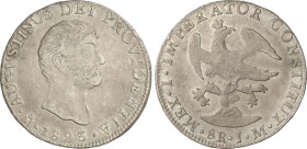 World Coins
Mexico
8 Reales. 1823. AGUSTIN I ITURBIDE. J.M. 26,99 grs. (Leves oxidaciones limpiadas). ESCASA. KM-310. MBC+.