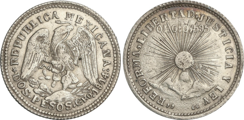 World Coins
Mexico
2 Pesos. 1914-GRO. GUERRERO. 25,26 grs. AU (595) y AR. ESCA...