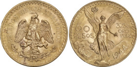 World Coins
Mexico
50 Pesos. 1944. Encapsulada por NGC MS65 (n. 6634658-002). 41,67 grs. AU. Centenario Independencia. Fr-172, KM-481. SC.