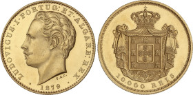 World Coins
Portugal
10.000 Reis. 1879. LUIZ I. LISBOA. 17,77 grs. AU. (Ínfimas marquitas). Pleno brillo original. Fr-152, KM-520. SC- Prooflike.