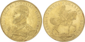 World Coins
Romania
50 Lei. 1906. CAROL I. 16,12 grs. AU. 40 Aniversario del Reinado de Carol I. (Pequeñas rayitas). Fr-6, KM-39. EBC+.