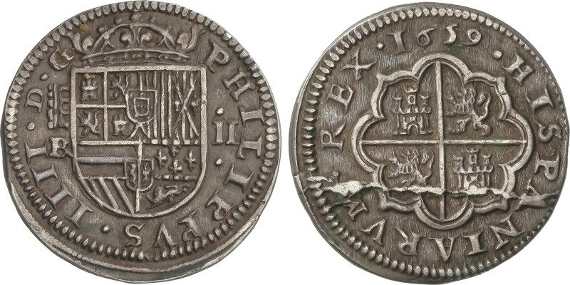 Spanish Monarchy
Philip IV
2 Reales. 1659. SEGOVIA. BR nexadas. 6,48 grs. (Def...