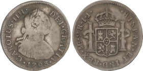 Spanish Monarchy
Charles IV
2 Reales. 1793. LIMA. I.J. 6,38 grs. (Golpe). Pátina. AC-575. BC+.