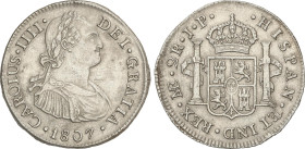 Spanish Monarchy
Charles IV
2 Reales. 1807. LIMA. J.P. 6,26 grs. AC-593. EBC-.