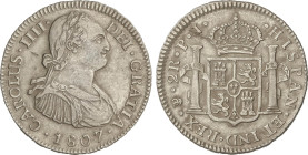 Spanish Monarchy
Charles IV
2 Reales. 1807. POTOSÍ. P.J. 6,64 grs. AC-676. MBC+.