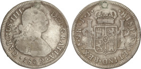 Spanish Monarchy
Charles IV
2 Reales. 1802. SANTIAGO. J.J. 6,62 grs. (Perforación reparada). RARA. AC-703. BC+.