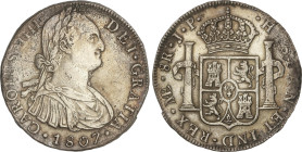 Spanish Monarchy
Charles IV
8 Reales. 1807. LIMA. J.P. 26,78 grs. (Oxidaciones limpiadas). AC-927. (MBC+).