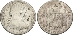 Spanish Monarchy
Charles IV
8 Reales. 1790. MÉXICO. F.(M). 25,69 grs. Busto de Carlos III. Ordinal IIII. Resellos chinos. ESCASA. AC-952. BC+.