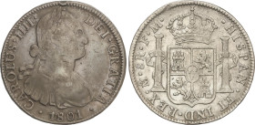 Spanish Monarchy
Charles IV
8 Reales. 1801. MÉXICO. F.M. 26,68 grs. (Golpe en gráfila y rayitas). AC-970. MBC-/MBC.