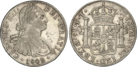 Spanish Monarchy
Charles IV
8 Reales. 1802. MÉXICO. F.T. 26,82 grs. (Zonas plata agria). AC-975. MBC+.