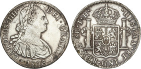 Spanish Monarchy
Charles IV
8 Reales. 1806. MÉXICO. T.H. 26,82 grs. (Oxidaciones limpiadas). AC-984. EBC-.